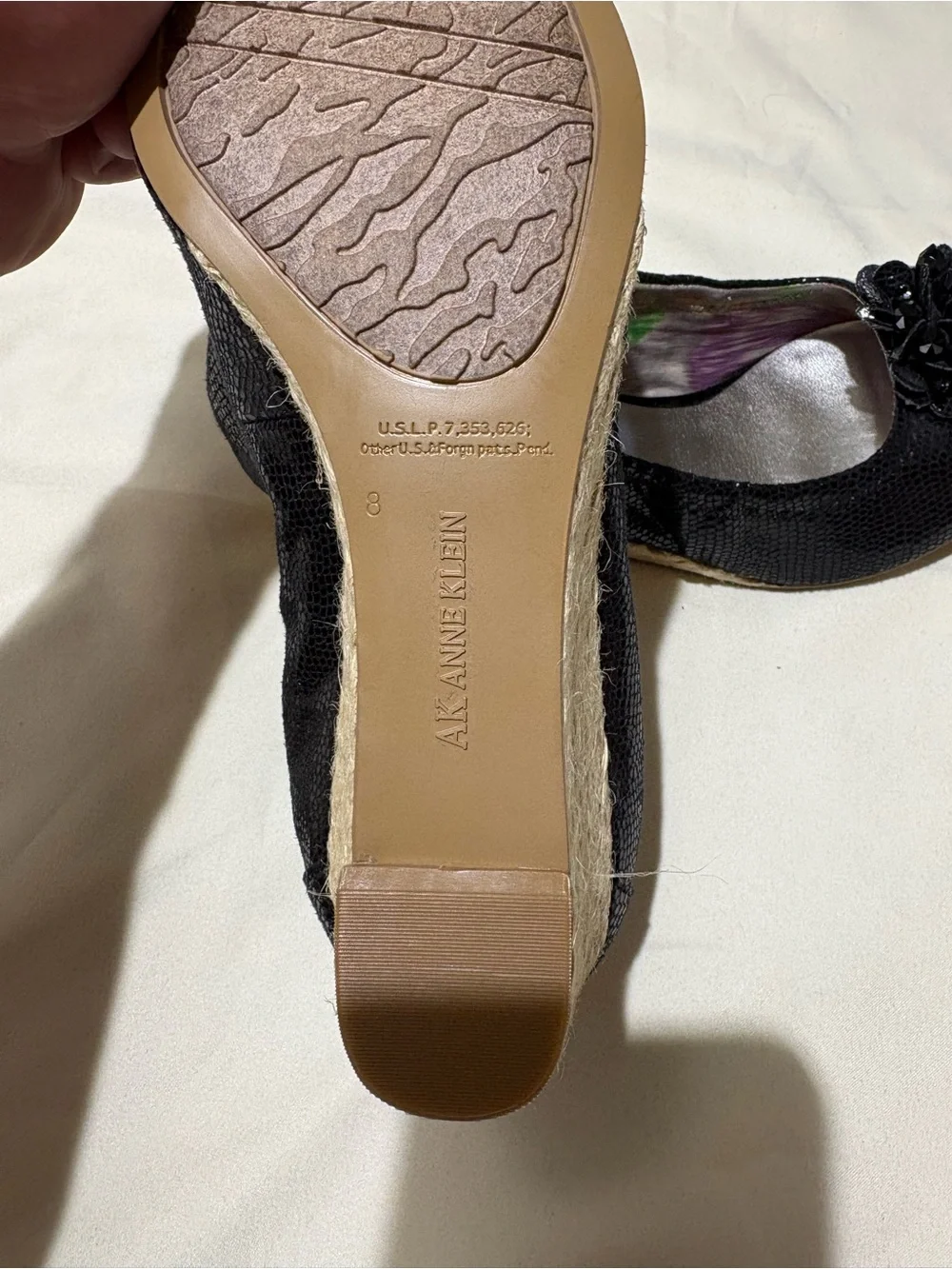 Anne Klein Black Open-Toe Pumps with Floral Rosette